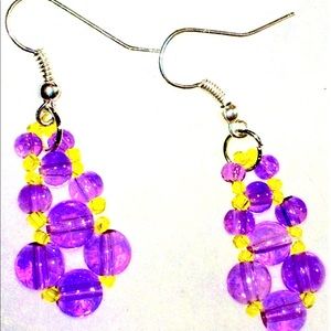 Violet and Yellow Beaded Earrings